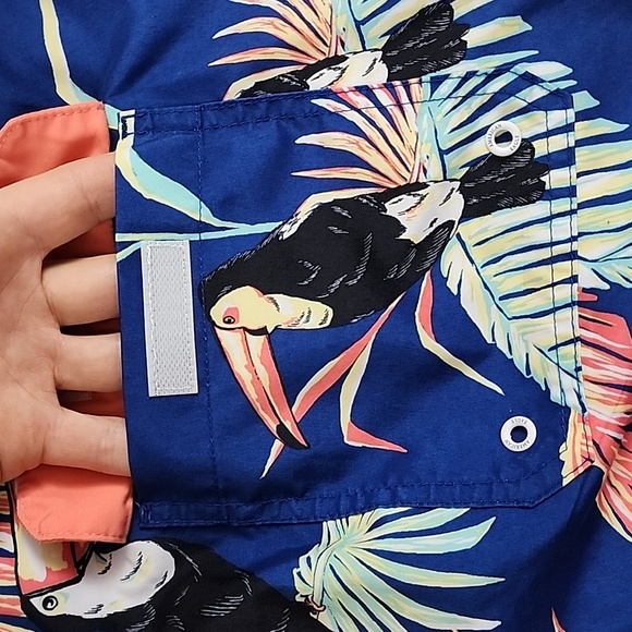 American Outfitters Men's Swim Shorts Toucan Tropical Print Blue Coral Size XL - Picture 10 of 16